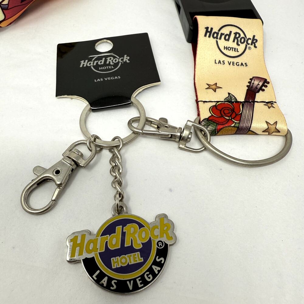 Vintage Hard Rock Hotel Las Vegas Keychain Lanyard Metal Classic Collect RARE